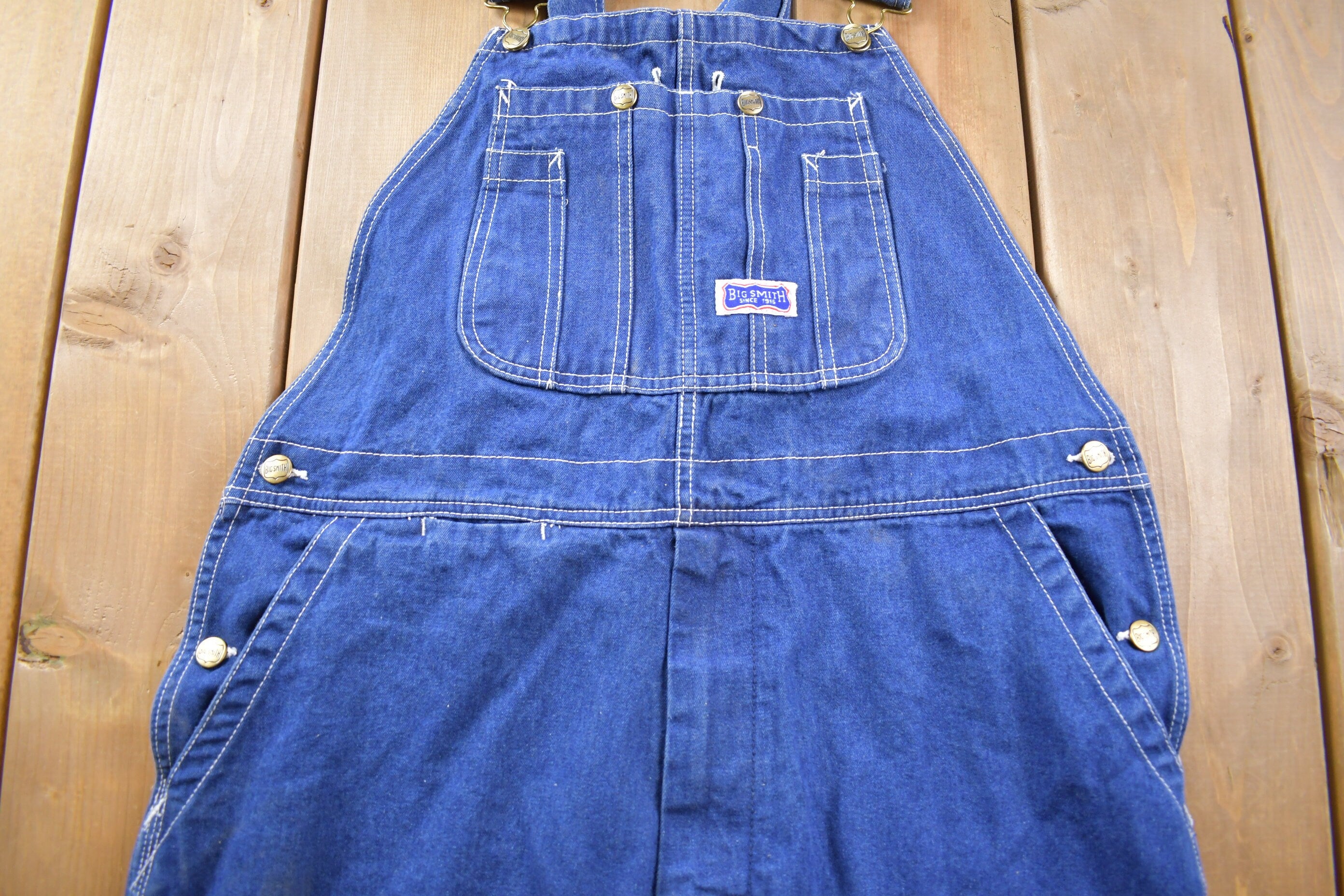 Vintage 1970s Big Smith Blue Denim Jean Overalls Size 39 x 29