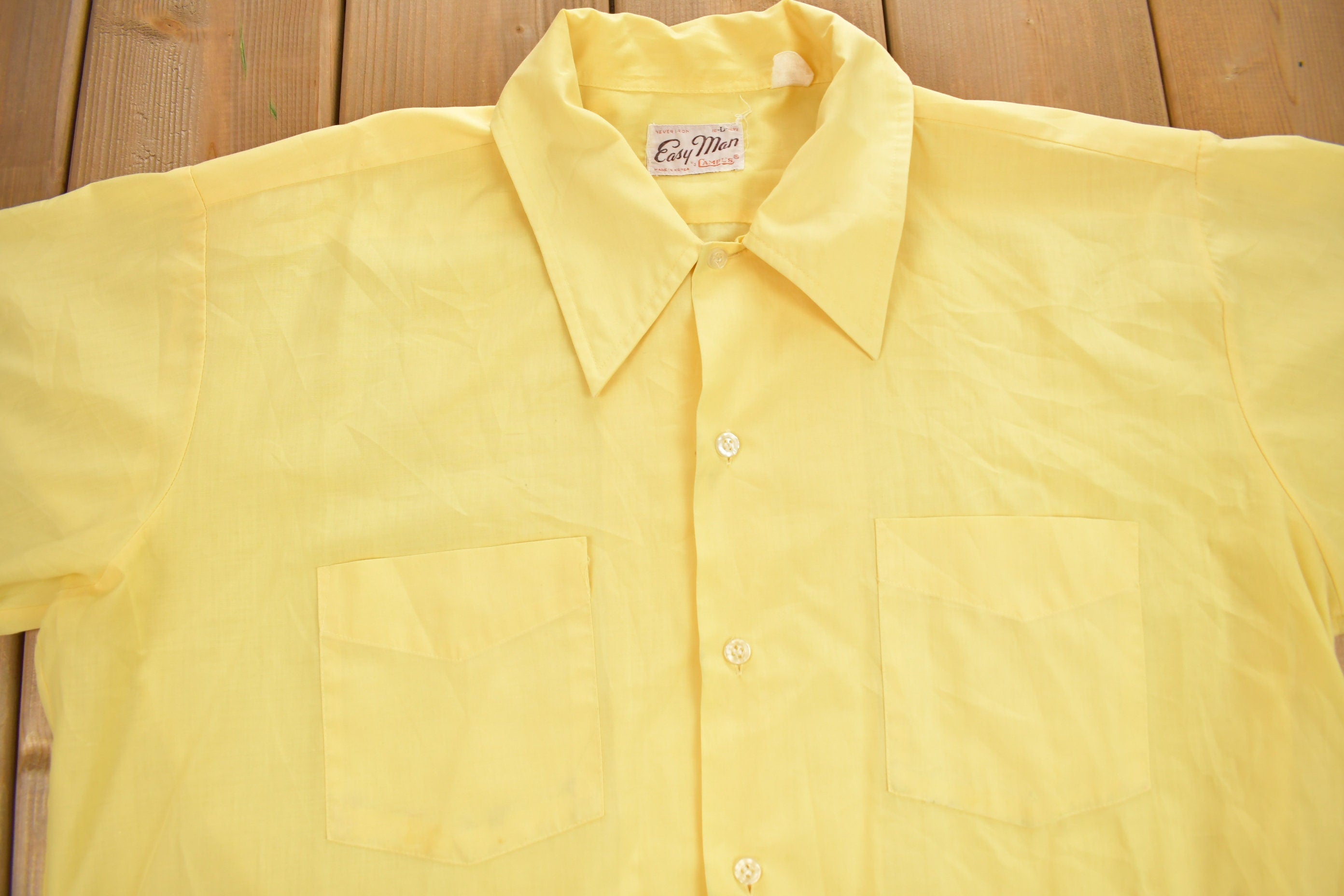 Vintage 1960s Easy Man By Campus Blank Yellow Button Up Shirt