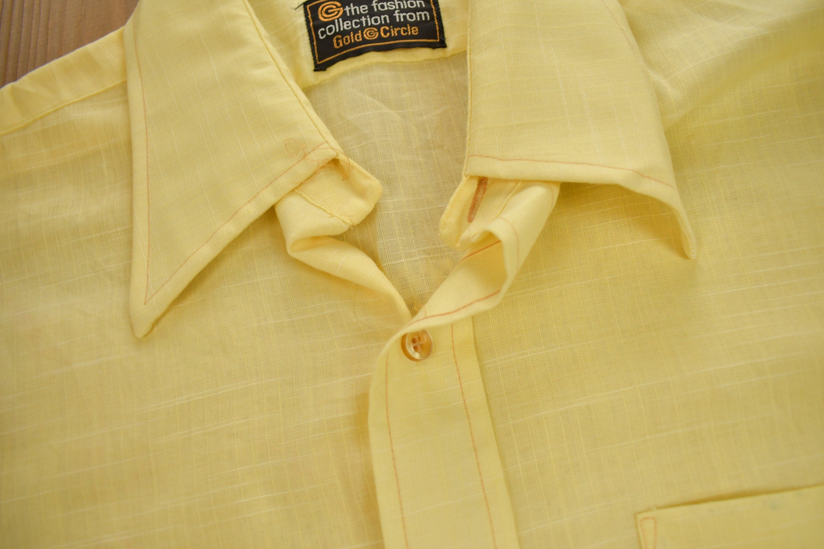 Vintage 1960s Gold Circle Blank Yellow Button Up Shirt