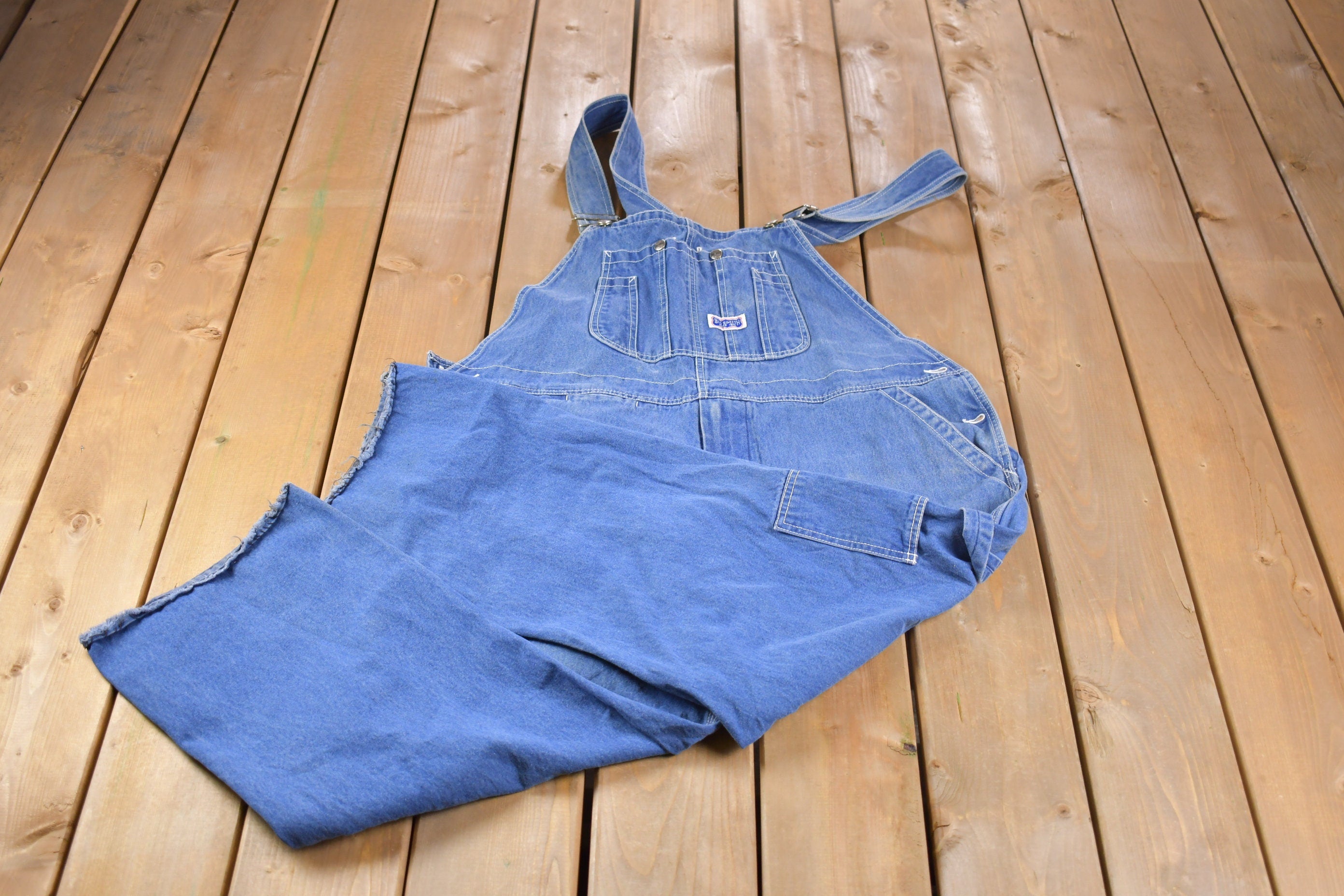 Vintage 1970s Big Smith Cut Off Jean Overalls Size 44 x 24
