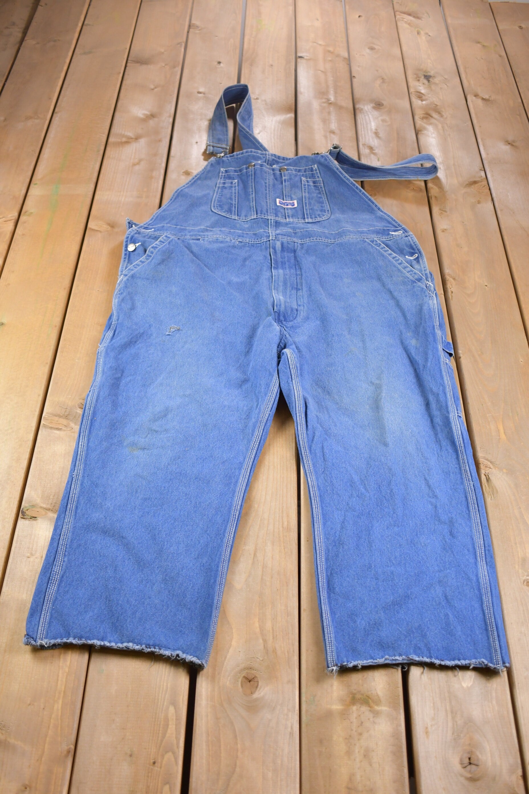 Vintage 1970s Big Smith Cut Off Jean Overalls Size 44 x 24