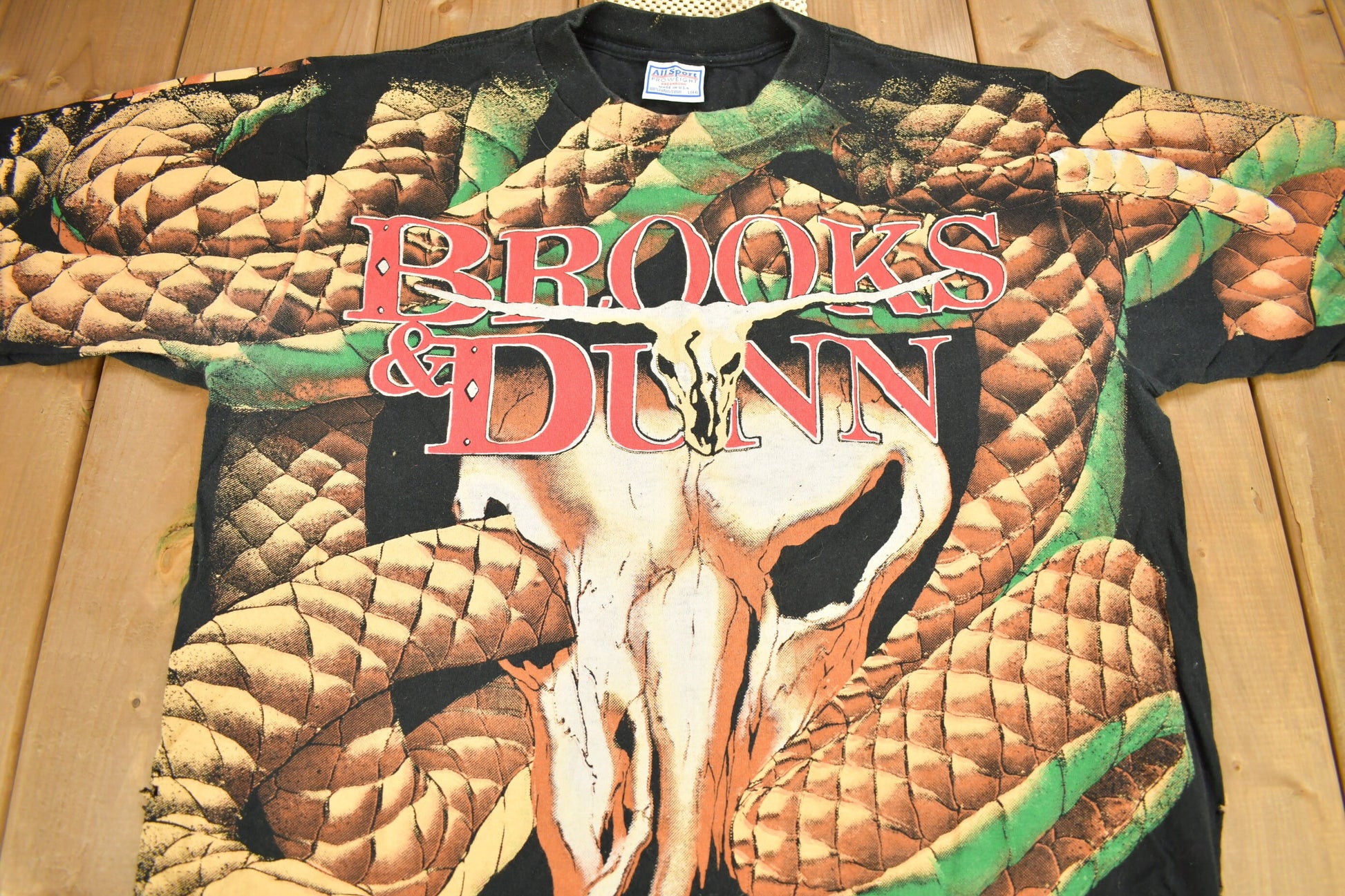 Vintage 1990s Brooks & Dunn All Over Print Rattlesnake T-shirt