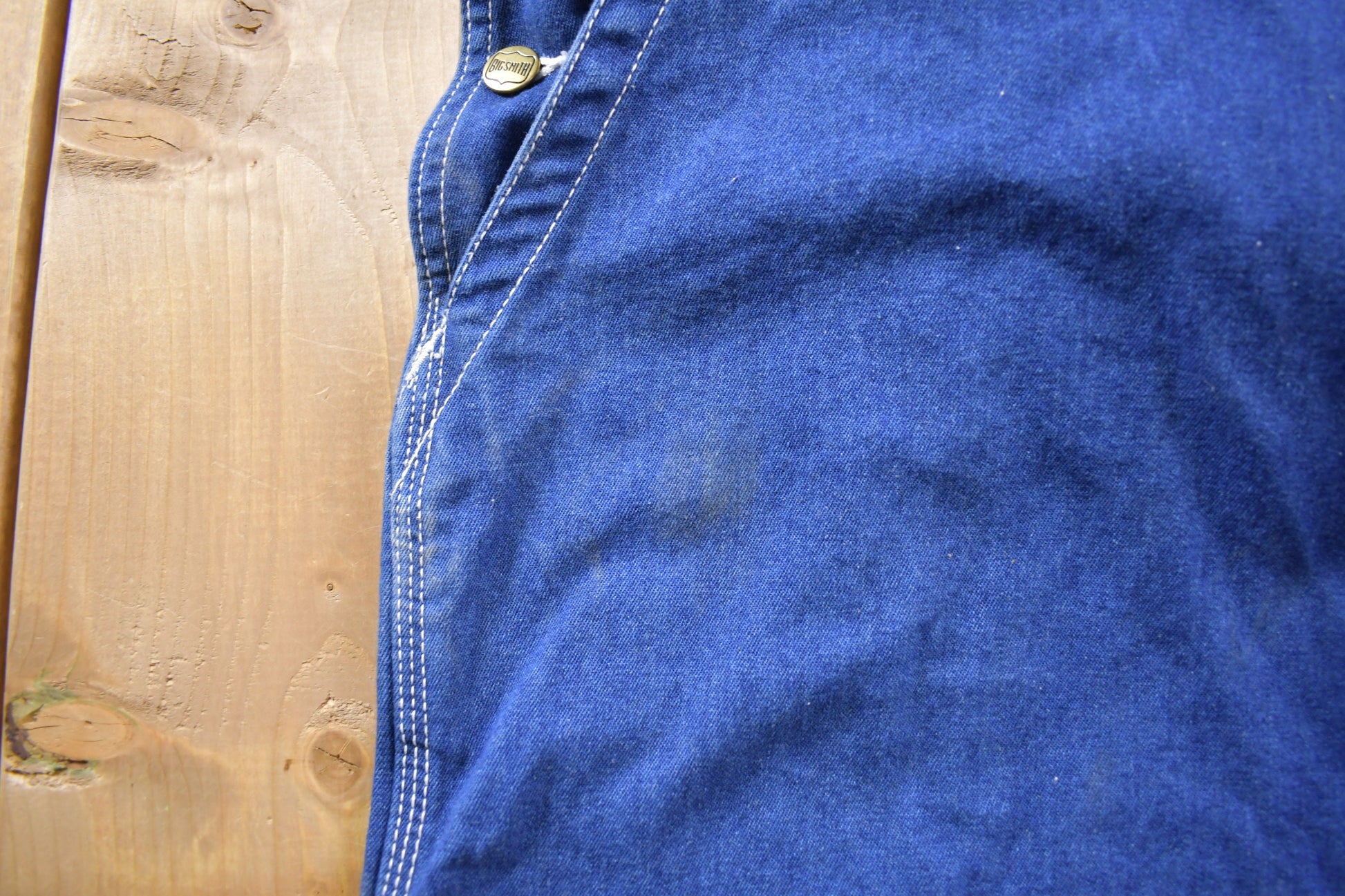 Vintage 1970s Big Smith Blue Denim Jean Overalls Size 39 x 29