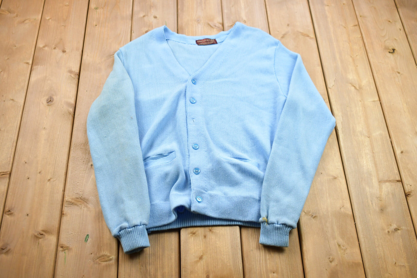 Vintage 1990s King Sport Light Blue Knitted Cardigan Sweater / Vintage Cardigan / Button Up / Blank Cardigan / Knitted Sweater