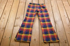 Vintage 1970s Colorful Plaid Wool Bell Bottom Trousers Size 26 x 28