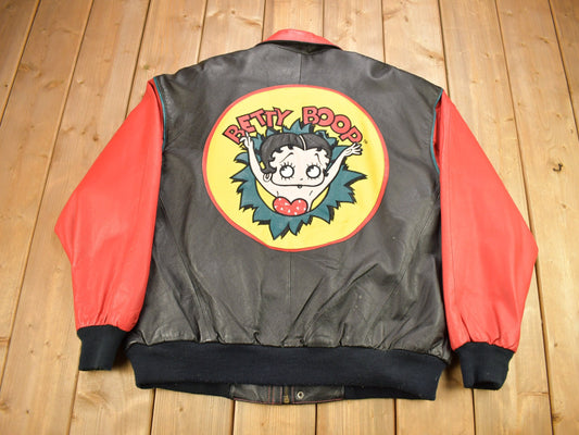 Vintage 1996 Betty Boop Leather Jacket / American Toons / Embroidered / Color Block / Vintage Boop