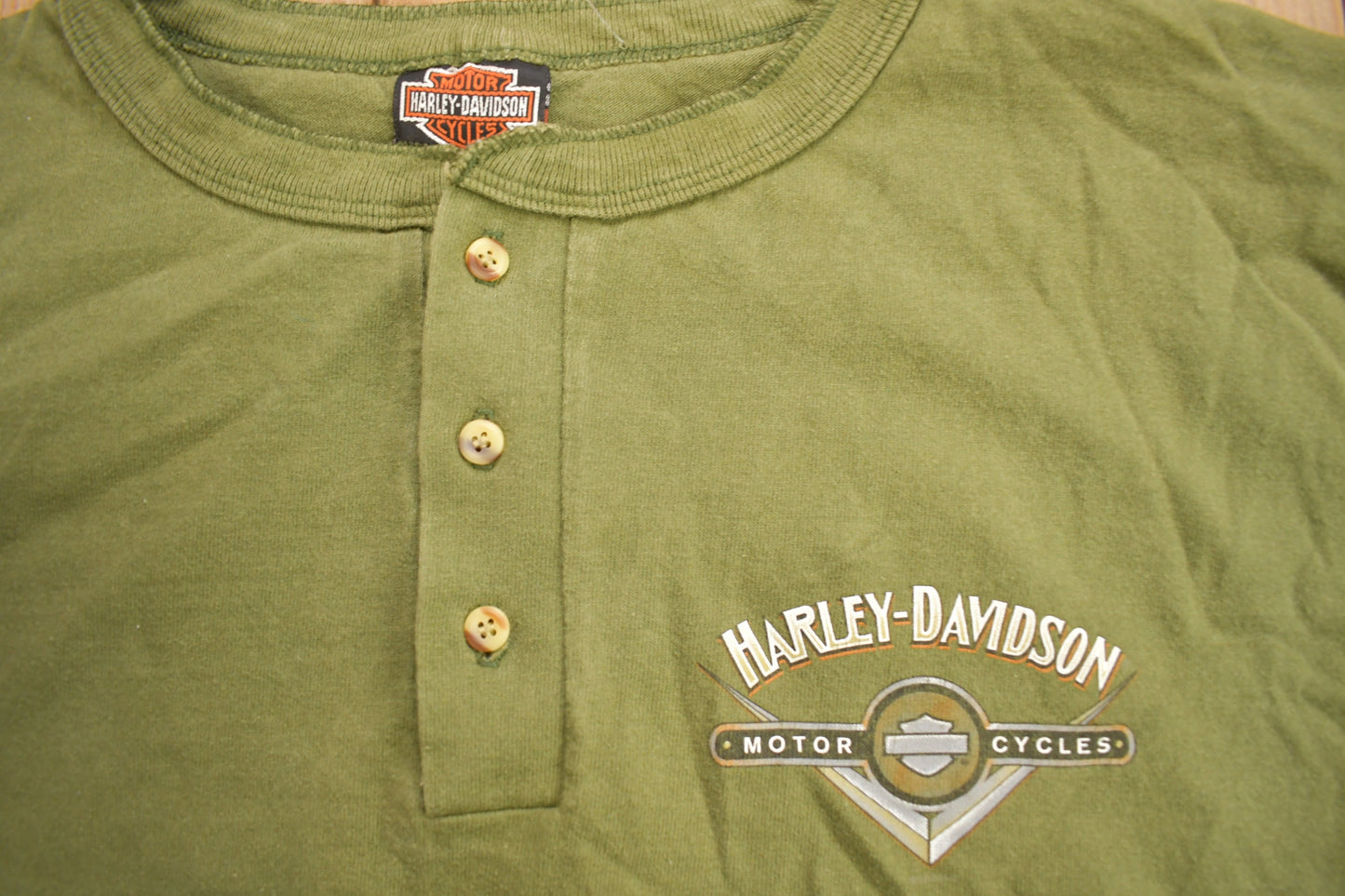 Vintage 1990s Ft Myers Harley Davidson Florida Long Sleeve Henley T-Shirt