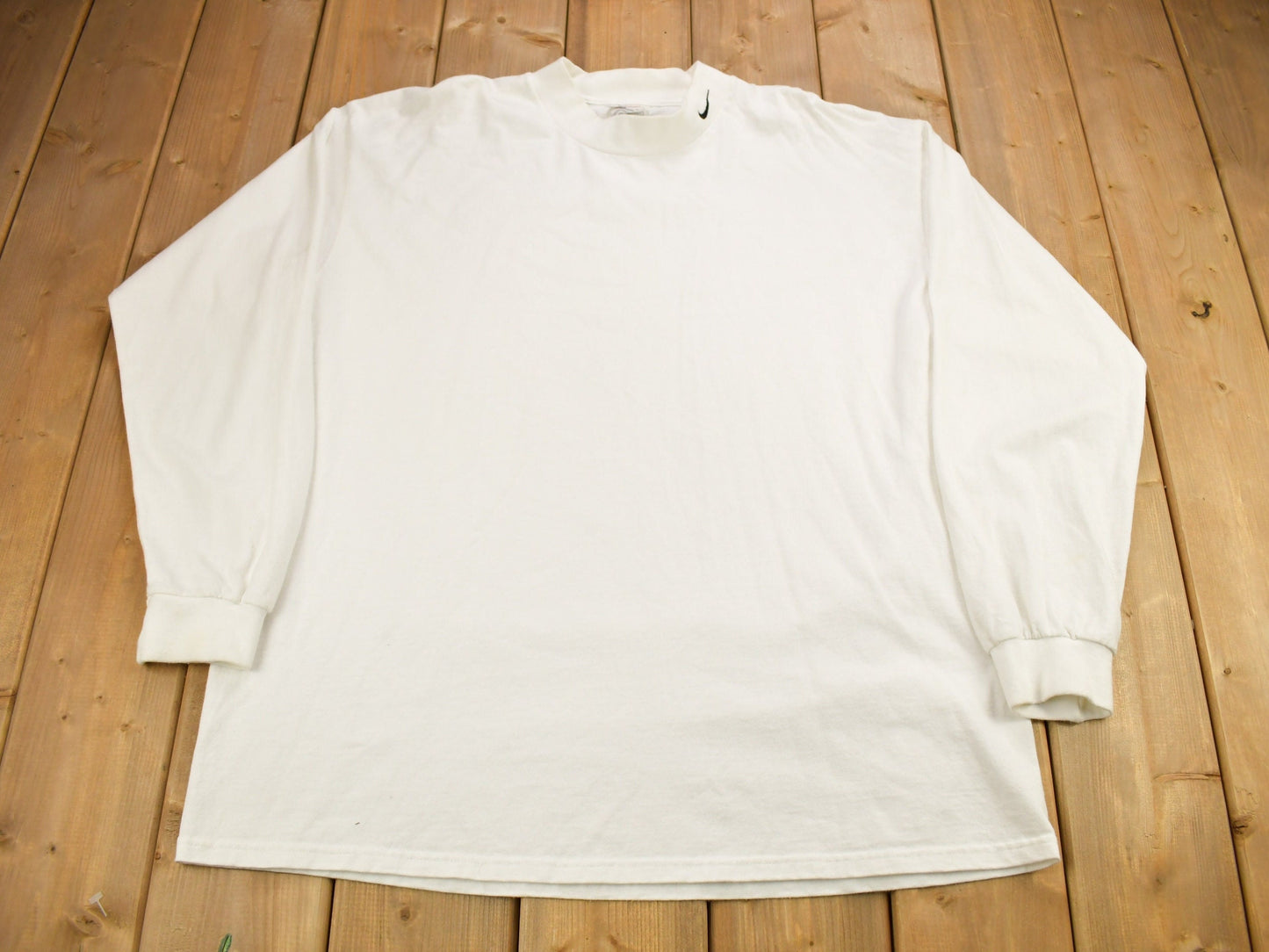 Vintage 1990s Nike Mini Swoosh White Mockneck Sweatshirt / Vintage Nike / Sportswear / Streetwear / Made In USA