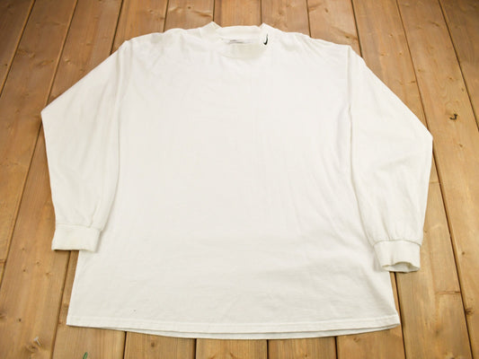 Vintage 1990s Nike Mini Swoosh White Mockneck Sweatshirt / Vintage Nike / Sportswear / Streetwear / Made In USA