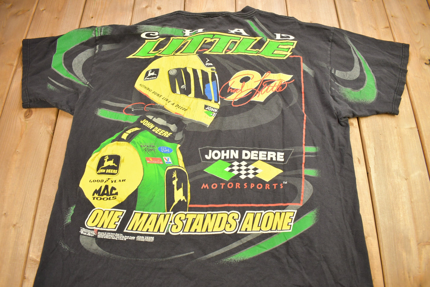 Vintage 1999 Chad Little "One Man Stands Alone In The End" All Over Print NASCAR T-Shirt