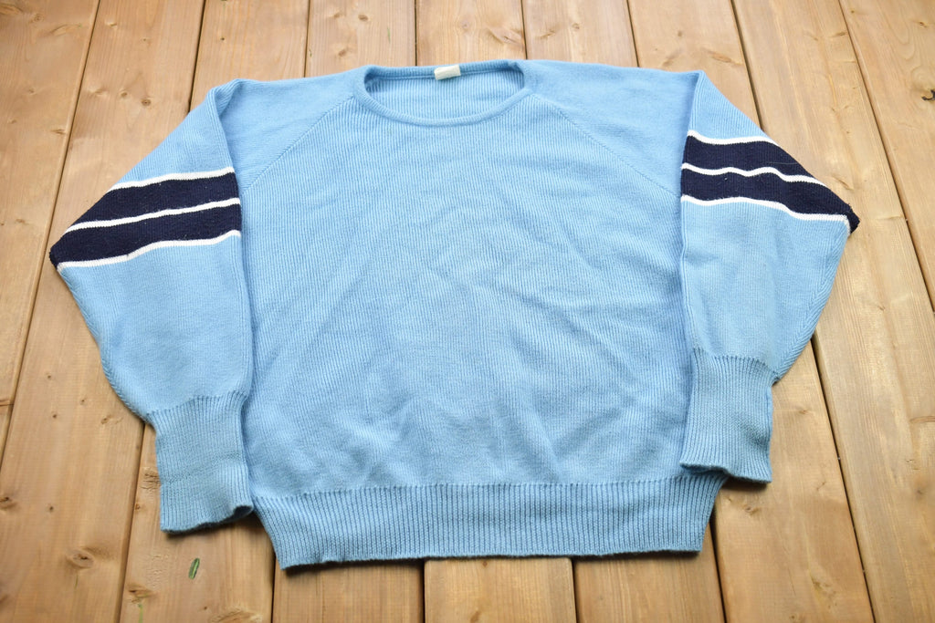 Vintage 1990s Light Blue 100% Wool Knit Sweater