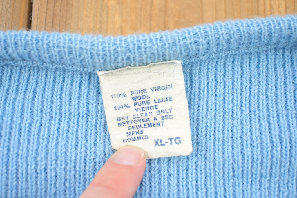 Vintage 1990s Light Blue 100% Wool Knit Sweater