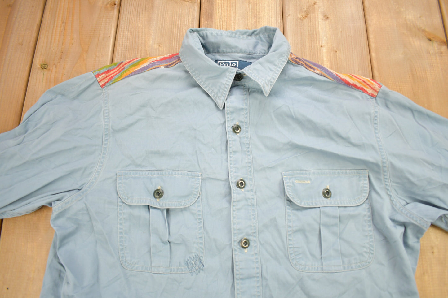 Vintage 1990s Polo Ralph Lauren Aztec Shoulder Button Up Shirt / Polo Aztec / 90s Button Up / Ralph Lauren Shirt