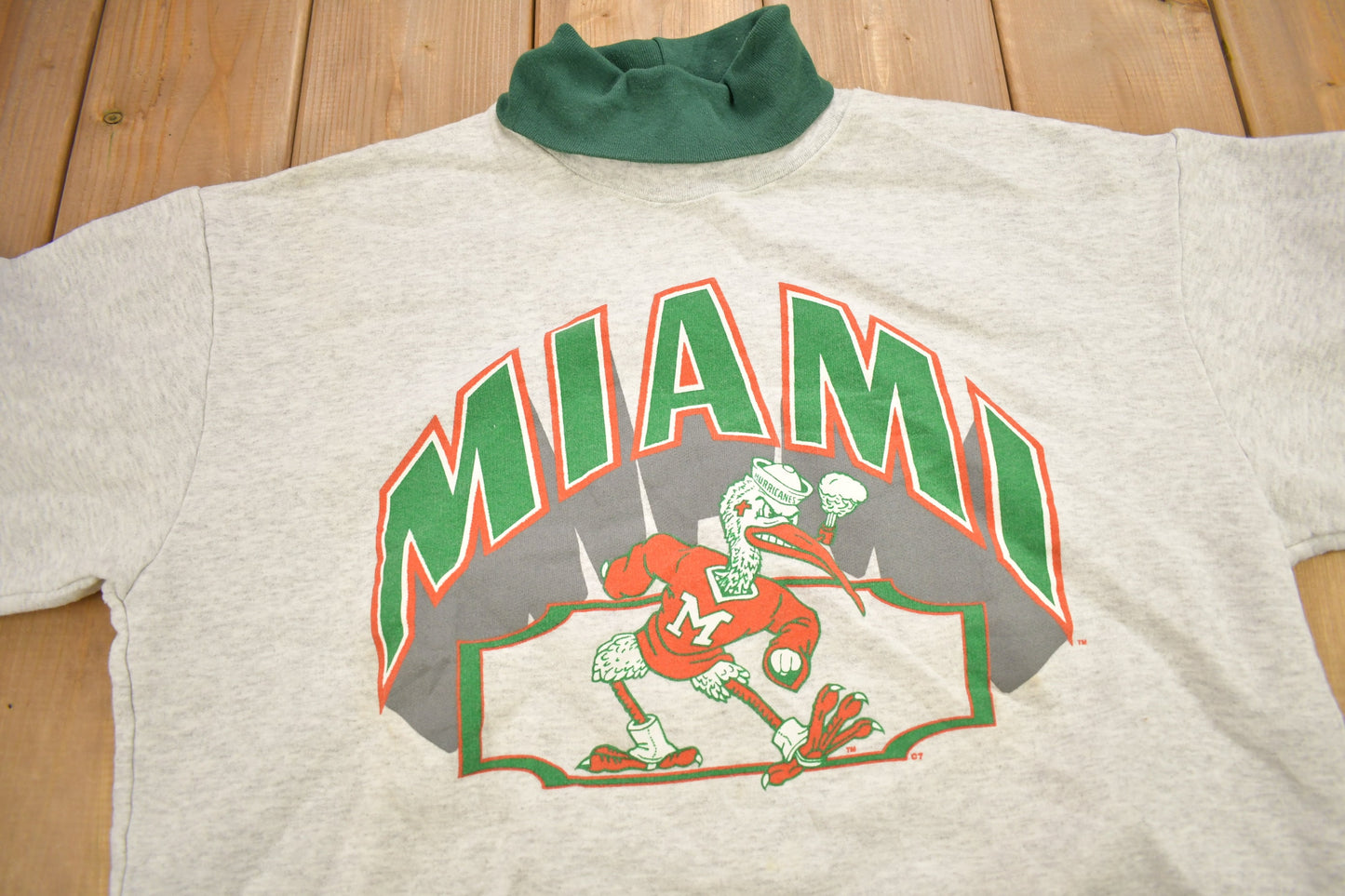 Vintage 1990s University Of Miami Hurricanes Collegiate Turtleneck Sweater / NCAA Sweatshirt / Sportswear / Made In USA