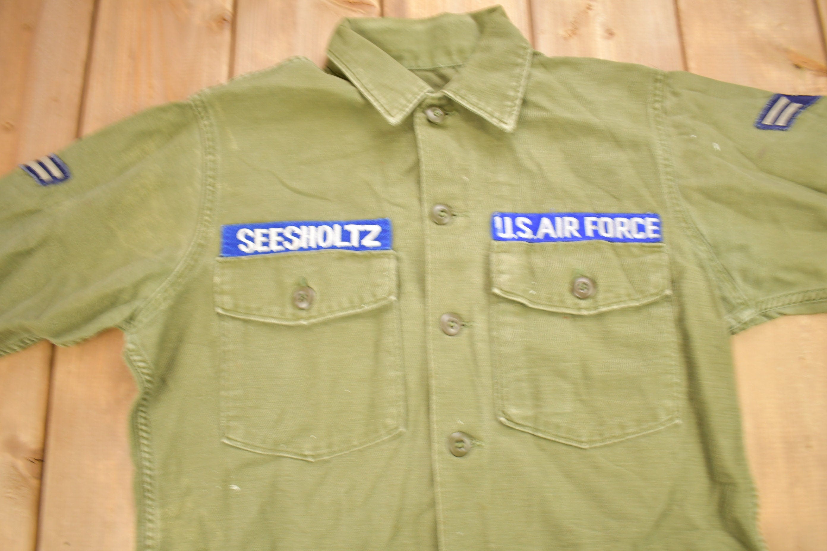 Vintage 1960s OG-107 US Air Force Military Sateen Shirt