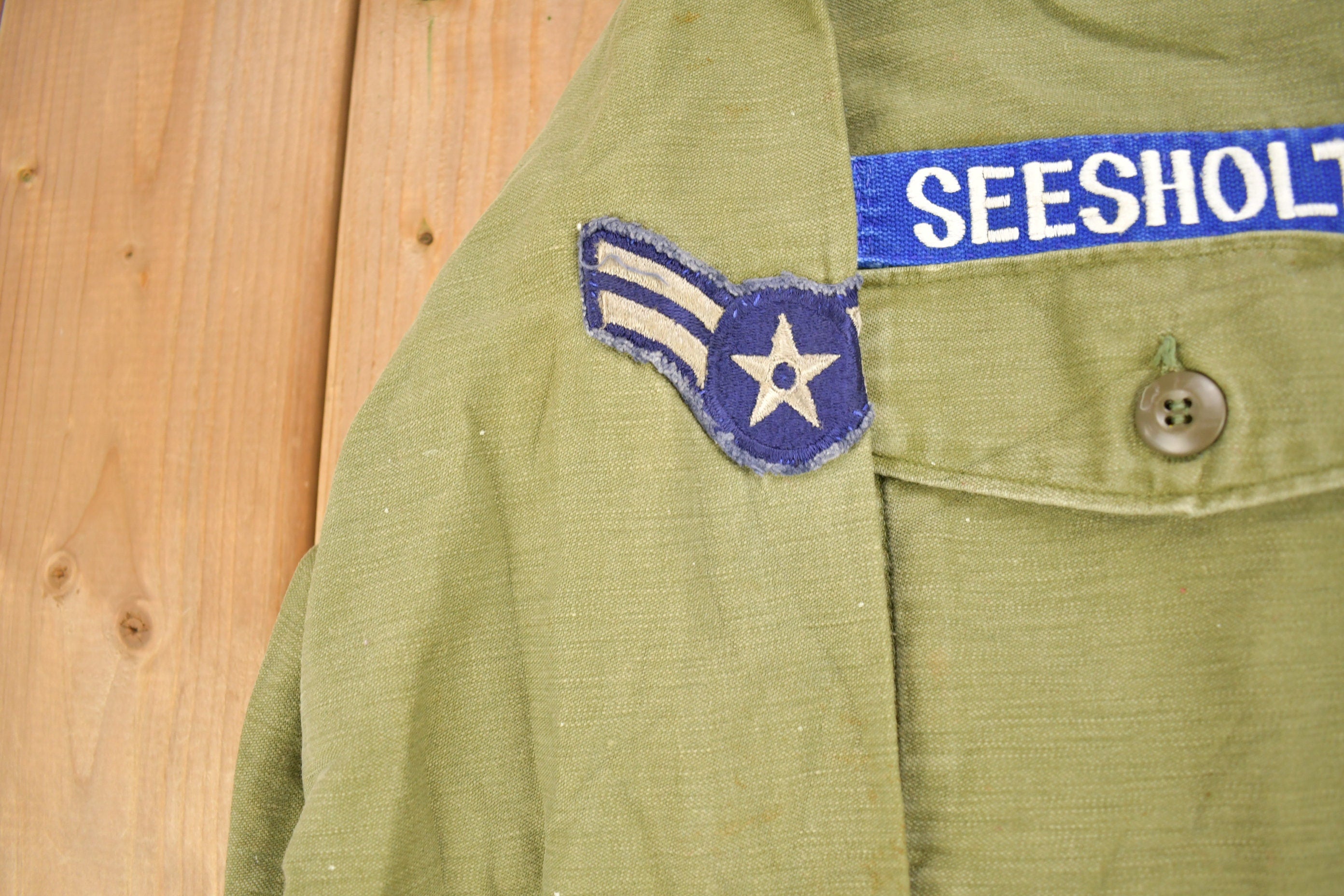Vintage 1960s OG-107 US Air Force Military Sateen Shirt