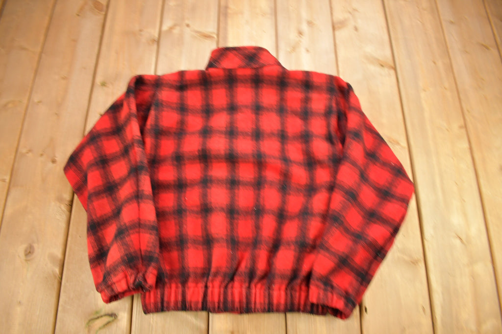 Vintage 1950s Wool Buffalo Plaid Button Up Hunting Jacket