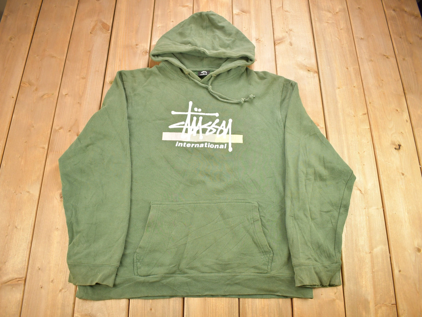 Vintage 1990s Stussy International Graphic Hoodie / 90s Hoodie / Vintage Sweater / Vintage Stussy / Made In USA