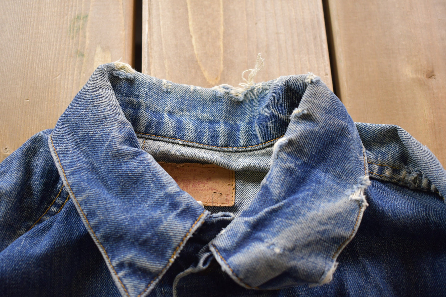 Vintage 1990s Distressed Levi's Red Tab Denim Jean Jacket / Distressed Denim / Streetwear / Vintage Distressed Levi's denim / USA Flag Patch