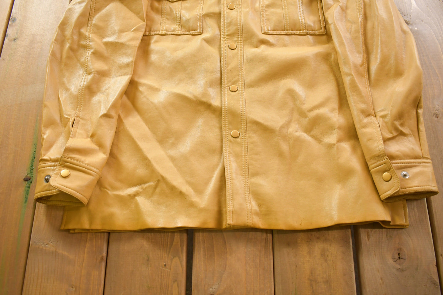 Vintage 1990s Richmond Brothers Yellow Leather Jacket / Fall Outerwear / Leather Coat / Winter Outerwear / Button Up Leather Jacket