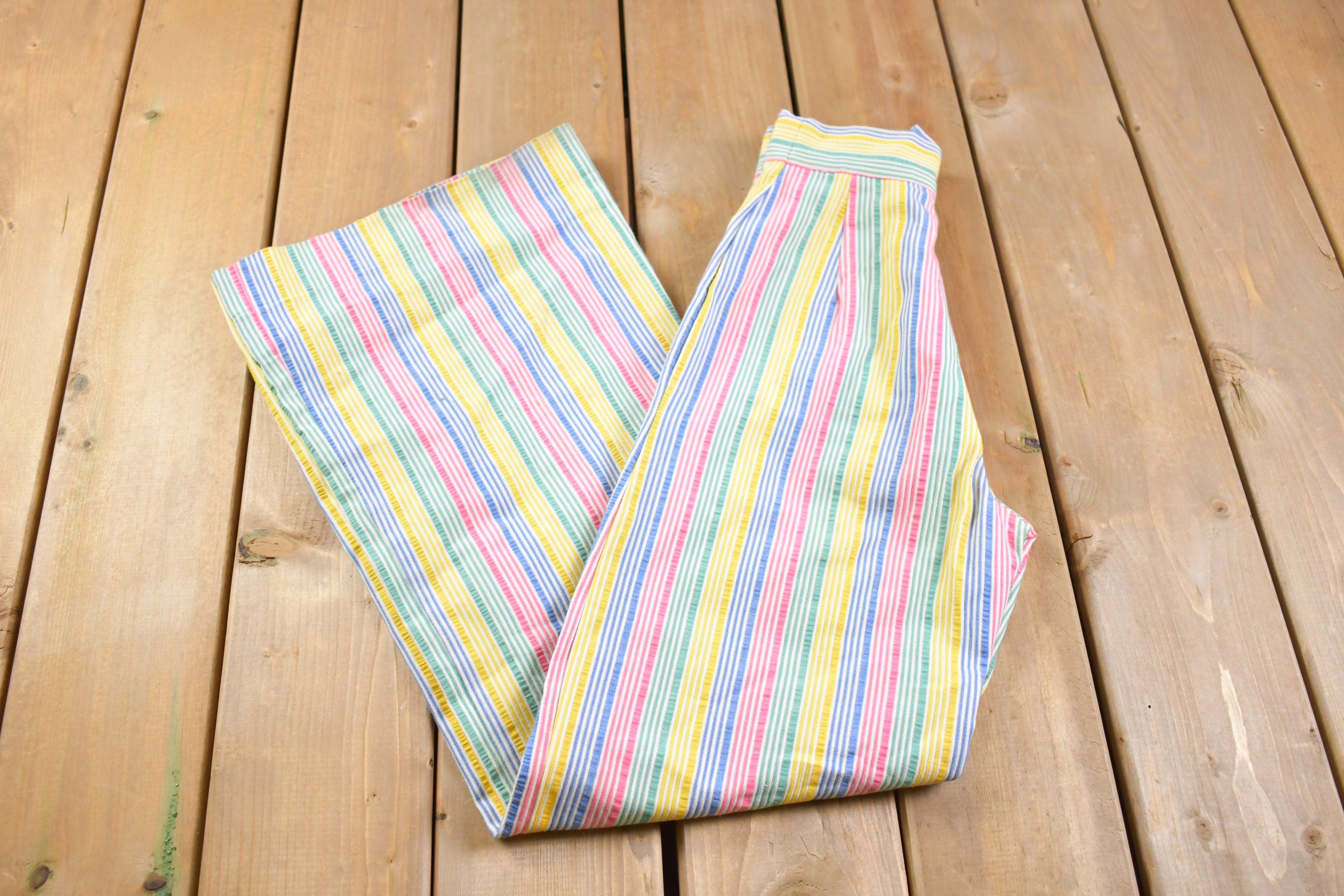 Vintage 1970s Colorful Stripped Bell Bottom Pants Size 23 x 31