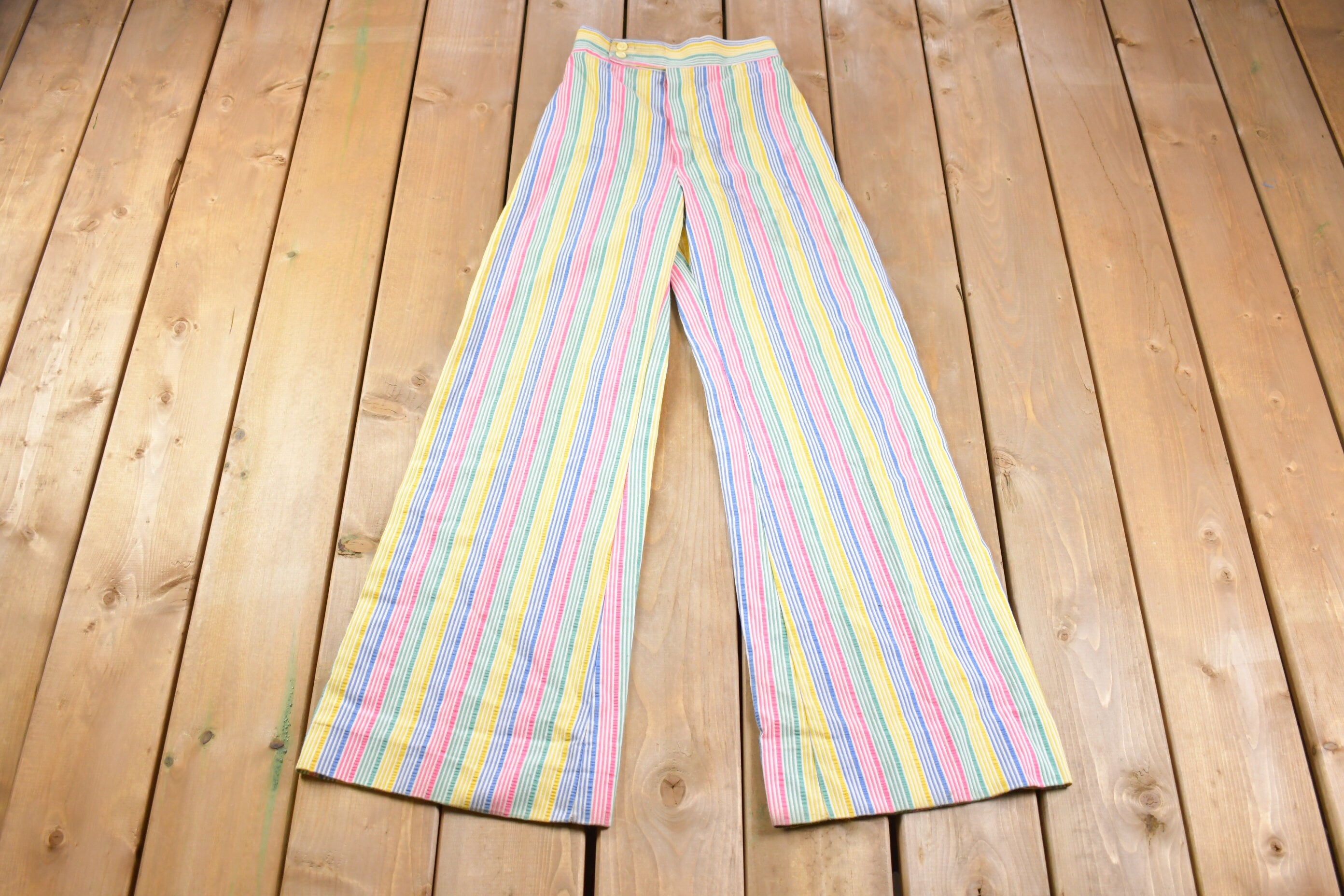 Vintage 1970s Colorful Stripped Bell Bottom Pants Size 23 x 31