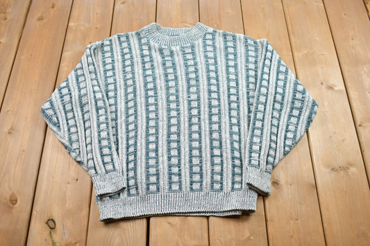 Vintage 1990s Atlantic Traders Knitted Crewneck Sweater / Vintage 90s Crewneck / Made In USA / Nautical / Sweatshirt / Abstract Pattern