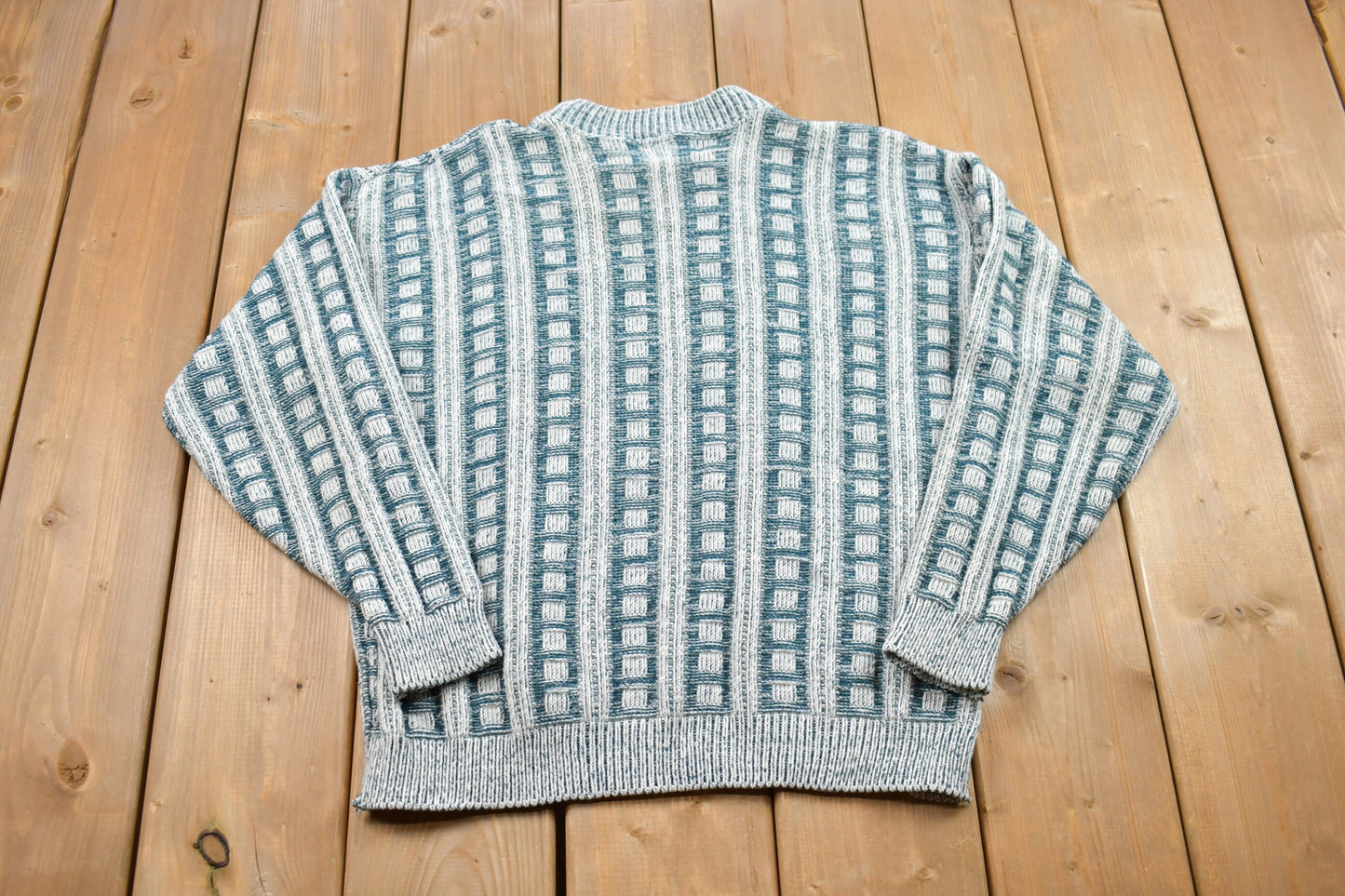 Vintage 1990s Atlantic Traders Knitted Crewneck Sweater / Vintage 90s Crewneck / Made In USA / Nautical / Sweatshirt / Abstract Pattern