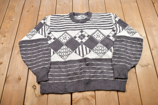 Vintage 1990s Knitted Crewneck Sweater / Vintage 90s Crewneck / All Over Pattern / Vintage Sweater / Sweatshirt / Abstract Pattern