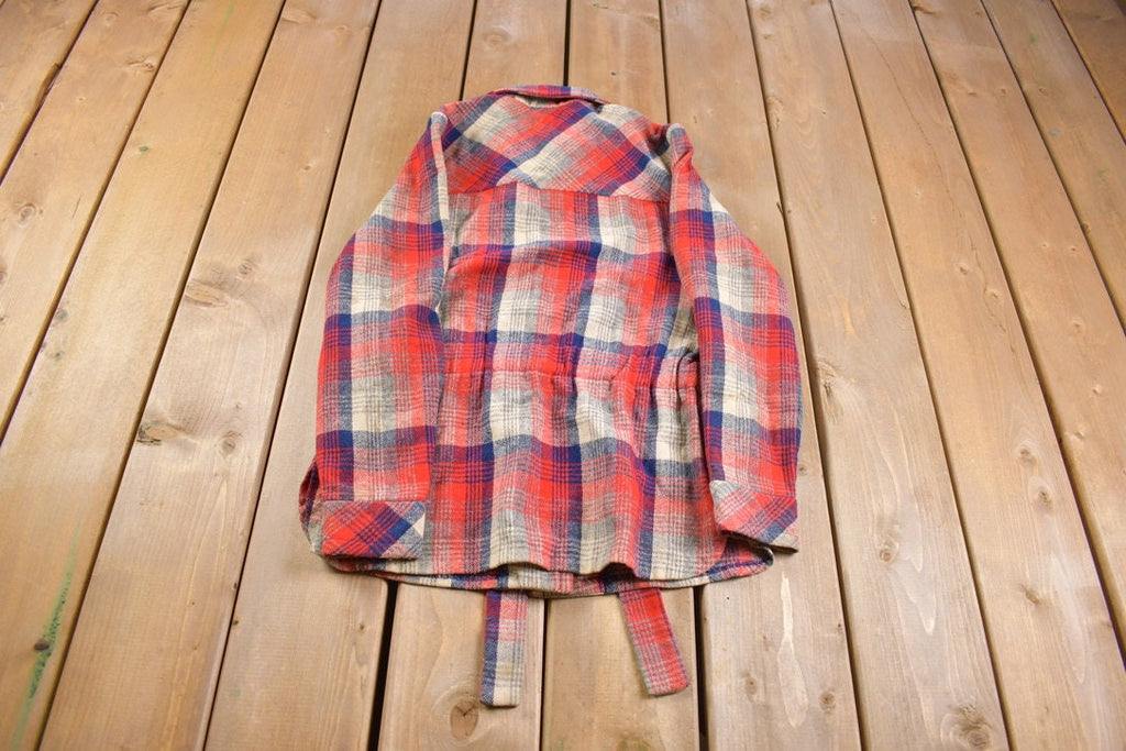 Vintage 1960s Catalina Plaid Button Up Sweater And Bell Bottom Pants