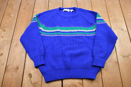 Vintage 1990s Club Europe Knitted Crewneck Sweater / Vintage 90s Crewneck / All Over Pattern / Colorful / Sweatshirt / Abstract Pattern