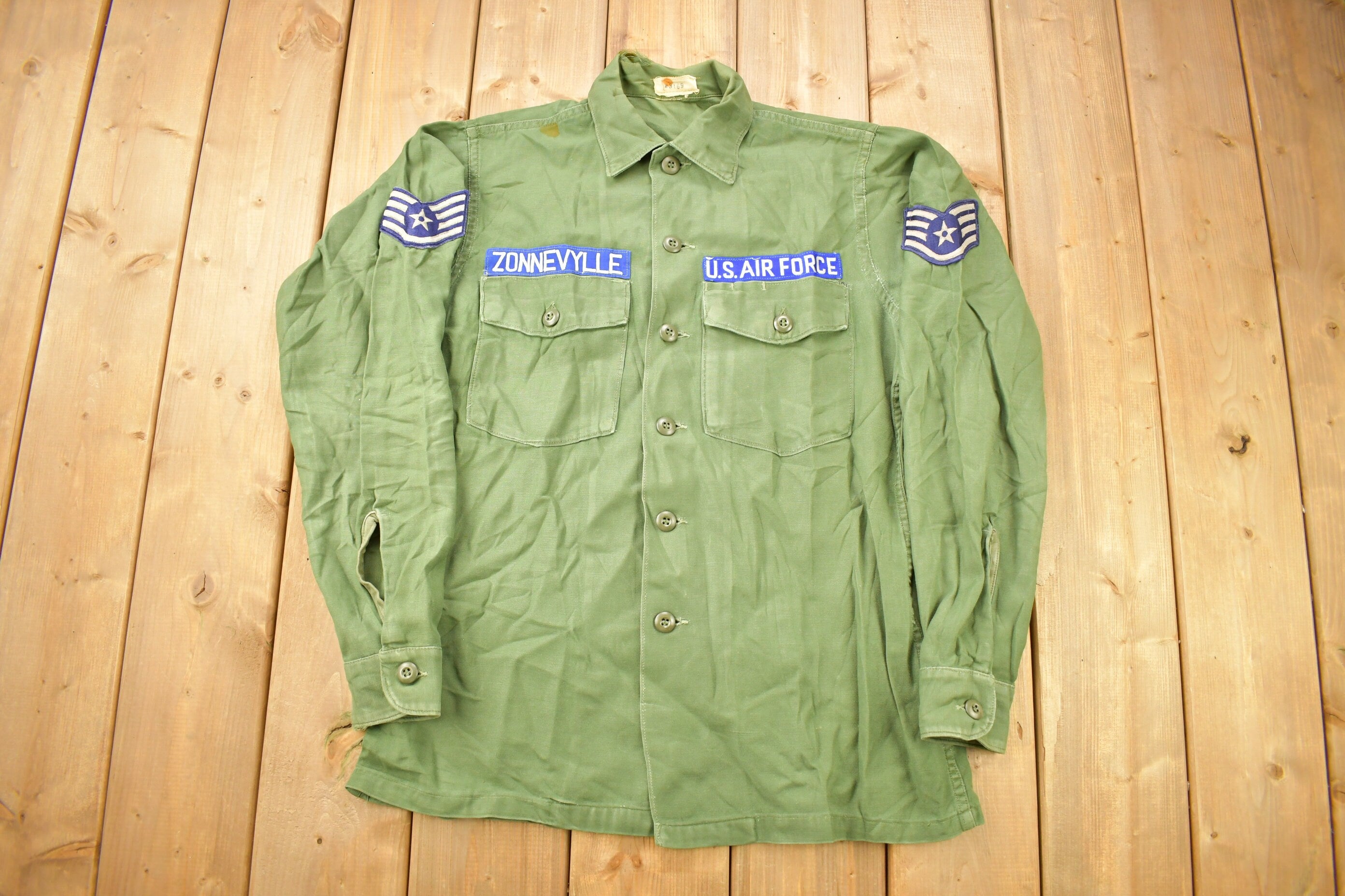 Vintage 1960s OG-107 US Air Force Military Sateen Shirt
