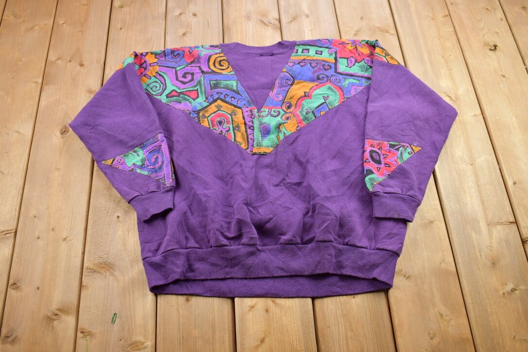 Vintage 1990s Abstract Pattern Crewneck Sweater / 90s Crewneck / Grandma Sweater / Streetwear / 90s Sweatshirt / Colourful Crewneck