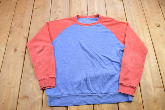 Vintage 1990s Blank Colour Block Crewneck Sweatshirt / 90s Crewneck / Baseball Crewneck / Essential / Streetwear / 90s Blank