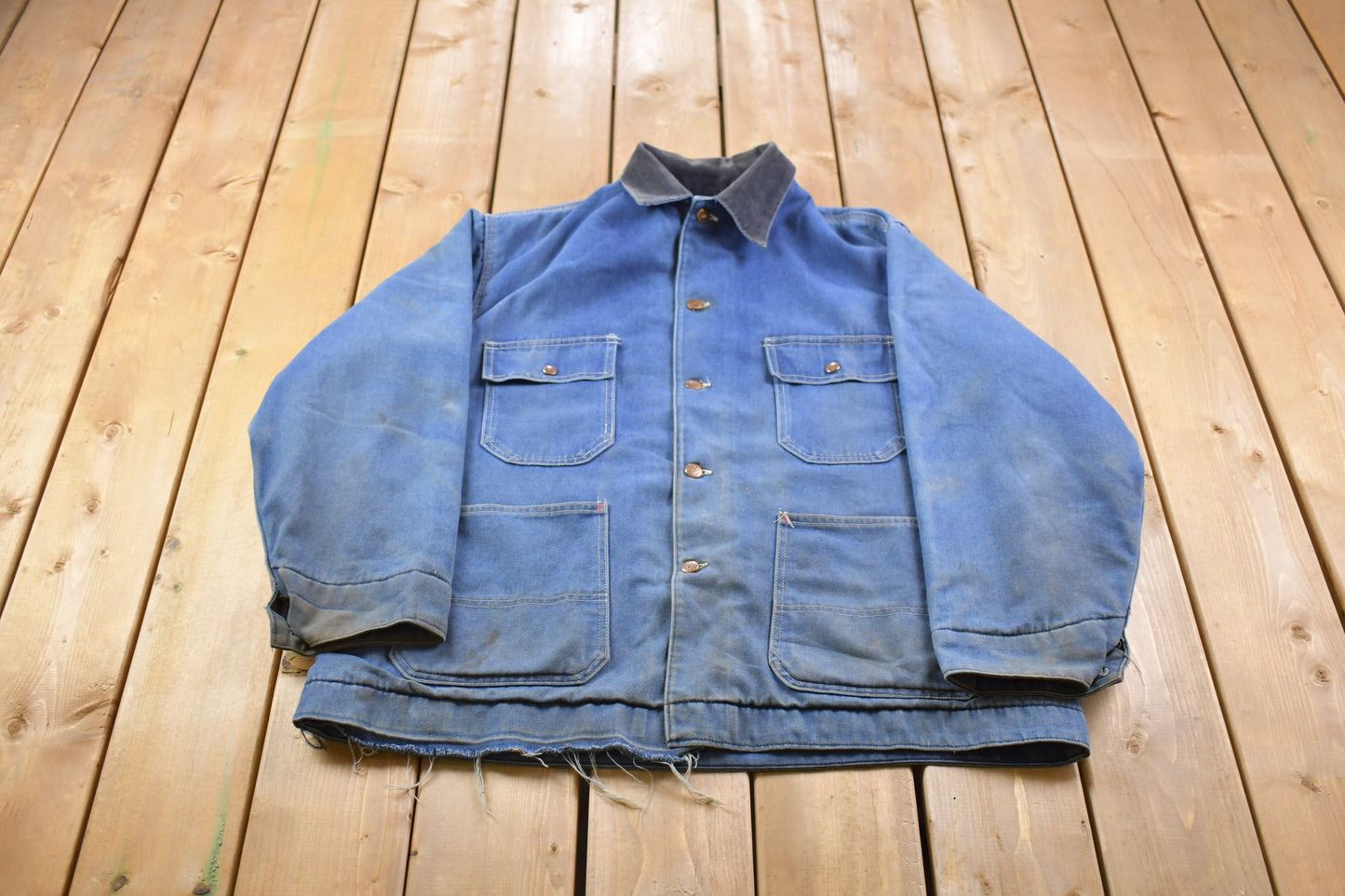 Vintage 1990s Big Mac Made In USA Collared Denim Chore Coat / Workwear / Streetwear Fashion / Retro Style / Button Up Blanket Lined Jacket