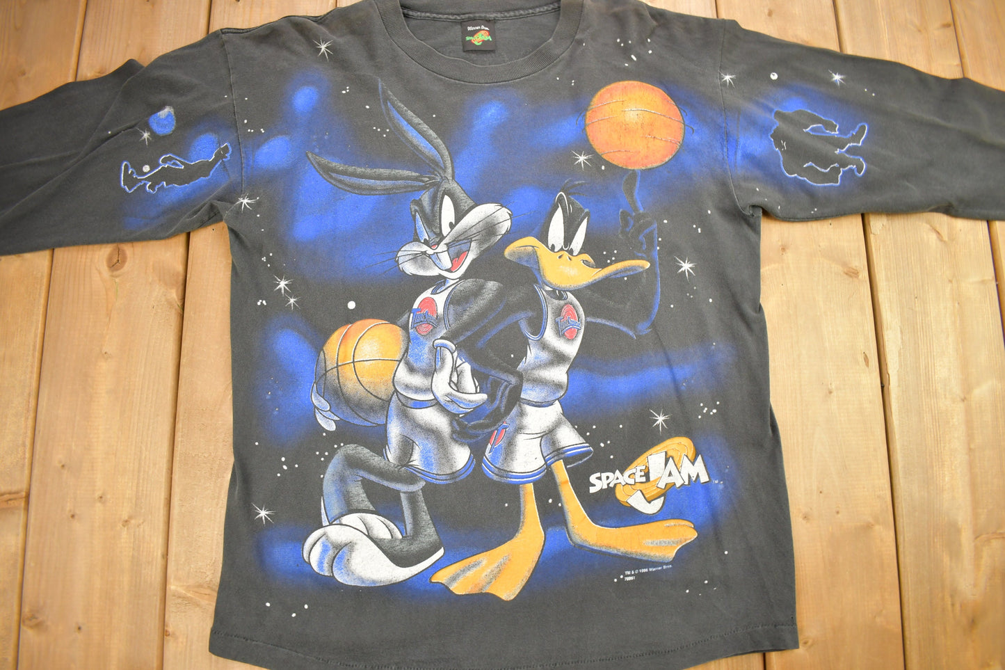 Vintage 1996 Looney Tunes Space Jam Long Sleeve Graphic T-Shirt / Single Stitch / Made In USA / All Over Print / Warner Bros