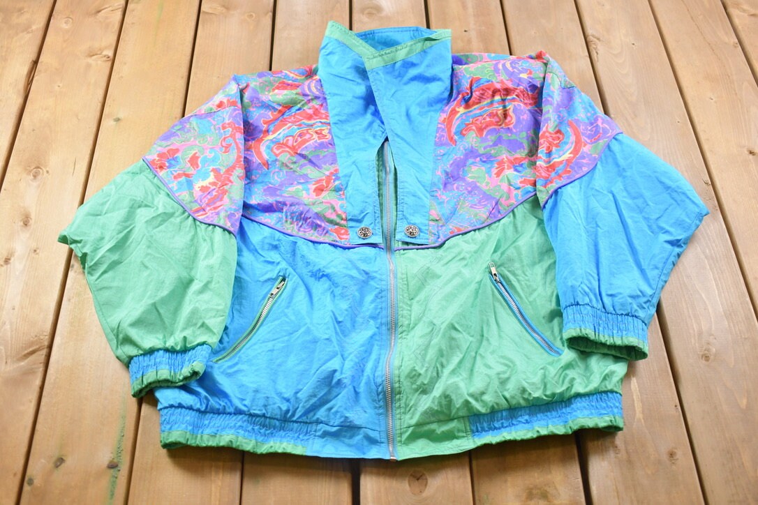 Vintage 1980s Gallery Colorful All Over Print Full Zip Windbreaker Jacket