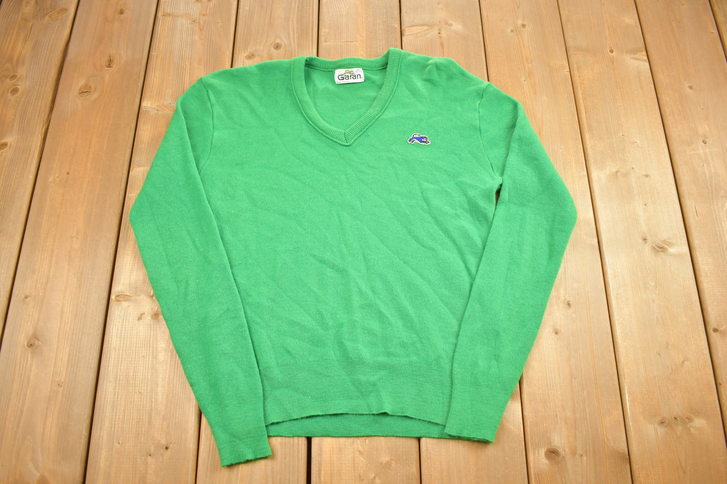 Vintage 1980s Garan Knitted V-Neck Sweater / Vintage V-Neck / Colourful Sweatshirt  / Made IN USA