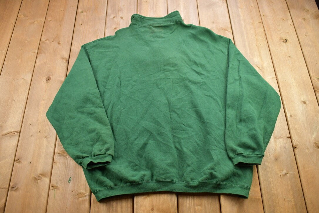 Vintage 1990s Blank Green Quarter Zip Sweatshirt / 90s Sweater / Made In USA / Essential / Streetwear / 90s Blank / 90s Pullover Sweatshirt