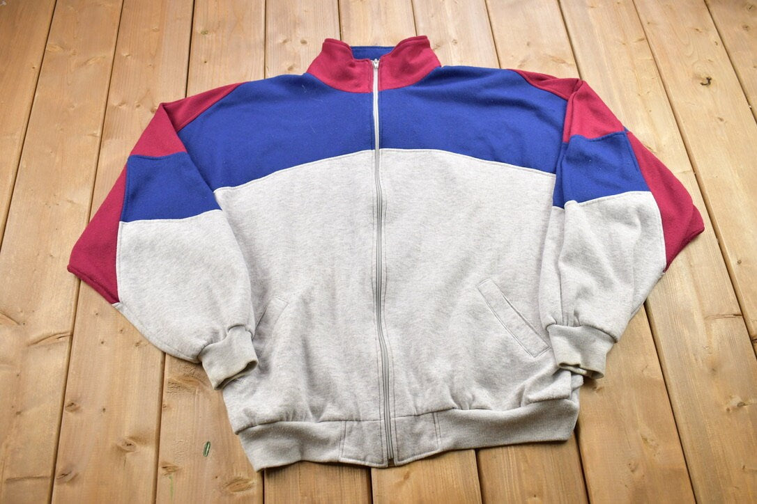 Vintage 1990s Active Wear Colour Block Zip Up Sweatshirt / 90s Active Wear / Vintage Active Wear / Essential / Streetwear / 90s Blank