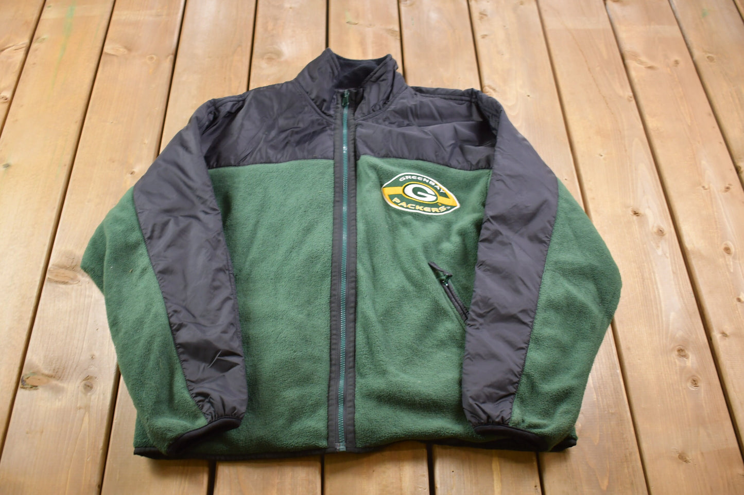 Vintage 1990s Green Bay Packers Logo  Full Zip Fleece Mirage Jacket / Vintage Mirage / Streetwear / 1990s NFL / Embroidered / Outerwear