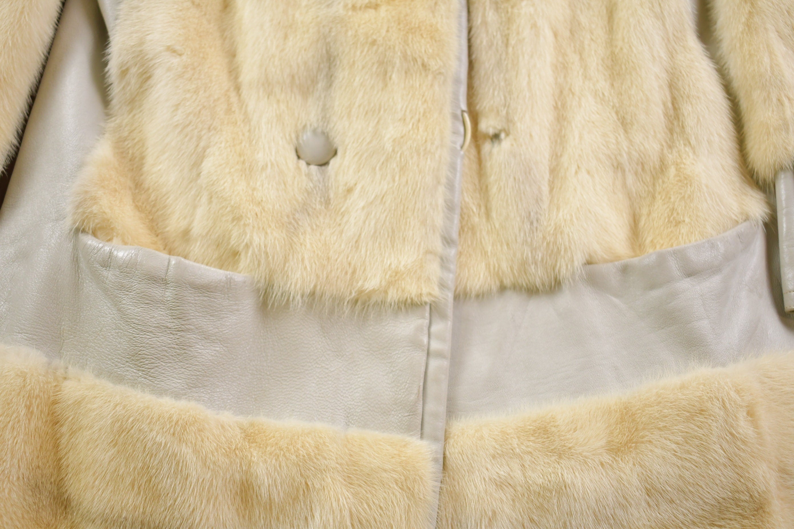 Vintage 1960s White Mink Fur Leather Panel Coat