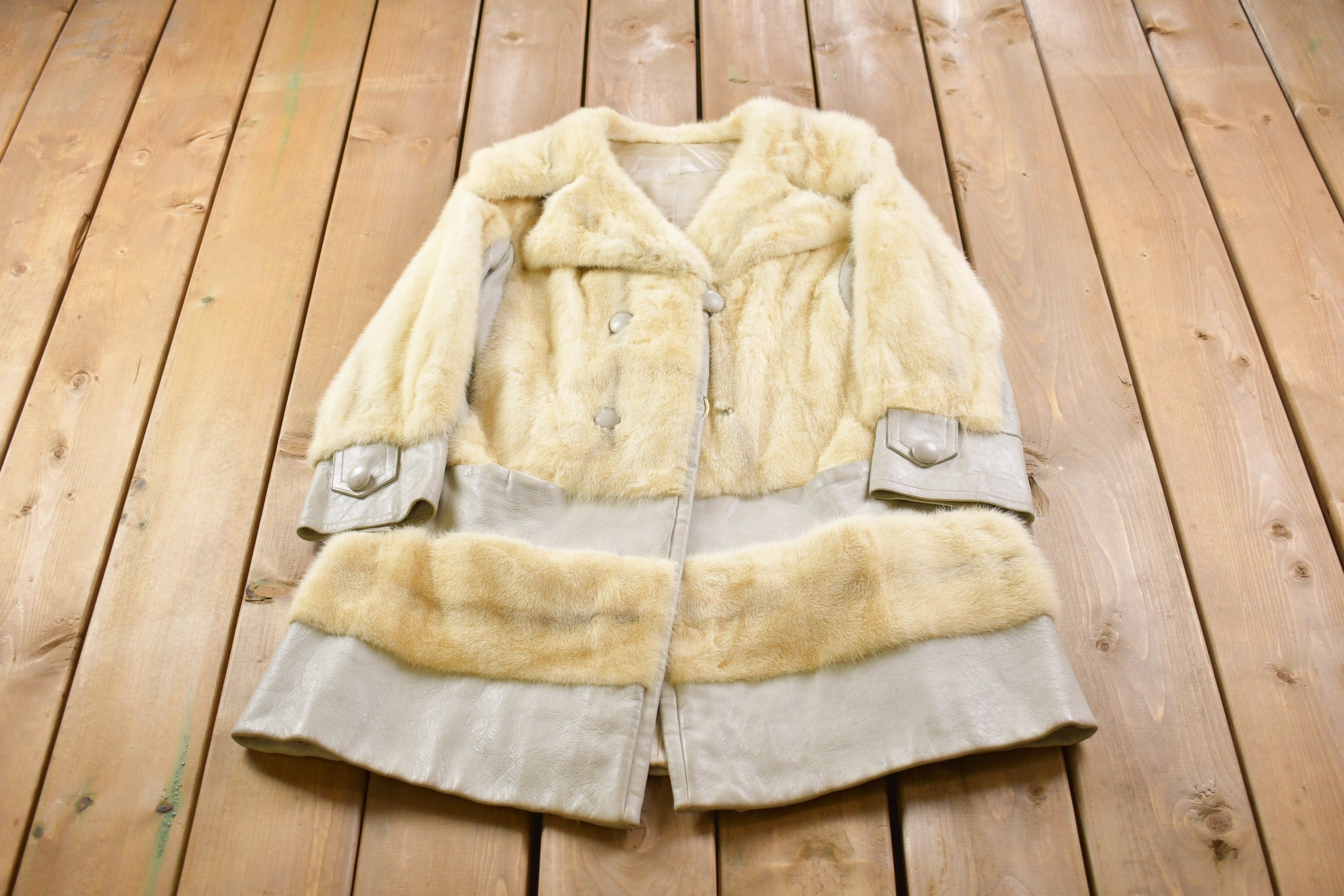 Vintage 1960s White Mink Fur Leather Panel Coat