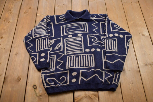 Vintage 1990s Alfred Dunner Knitted Crewneck Sweater / Vintage 90s Crewneck / All Over Pattern / Made In US / Sweatshirt / Abstract Pattern