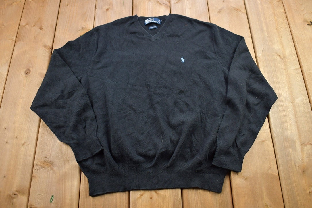 Vintage 1990s Polo Ralph Lauren Blank V-Neck Sweatshirt / 90s