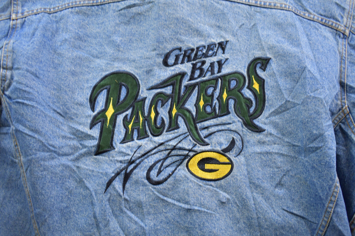 Vintage 1990's Green Bay Packers NFL Pro Elite Embroidered Jean Jacket / Football / Athleisure Sportswear / Streetwear