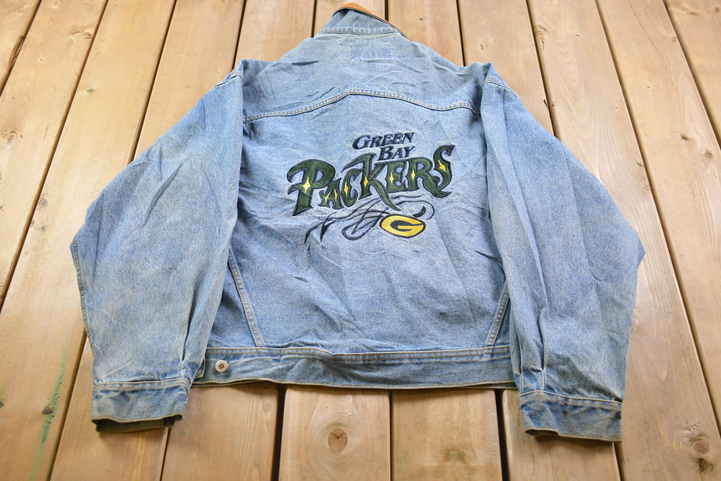 Vintage 1990's Green Bay Packers NFL Pro Elite Embroidered Jean Jacket / Football / Athleisure Sportswear / Streetwear