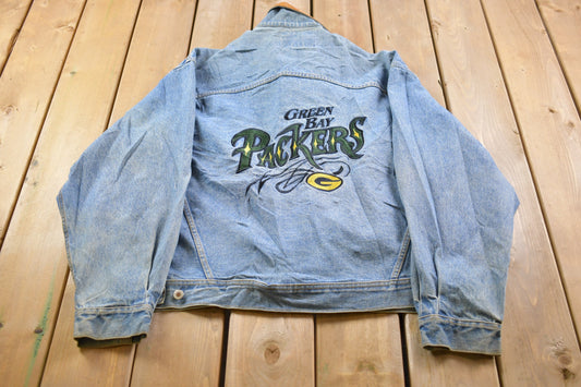 Vintage 1990's Green Bay Packers NFL Pro Elite Embroidered Jean Jacket / Football / Athleisure Sportswear / Streetwear