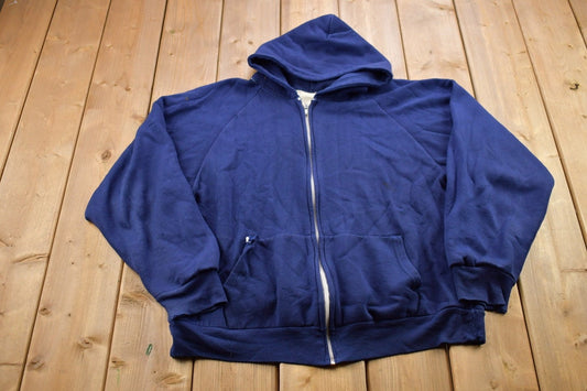 Vintage 1990s Blank Blue Thermal Lined Zip Up Hoodie / 90s Hoodie / Thermal Sweater / Essential / Streetwear / 90s Blank Hoodie / Winter