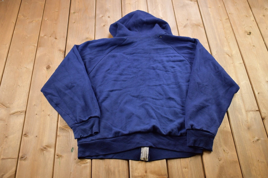 Vintage 1990s Blank Blue Thermal Lined Zip Up Hoodie / 90s Hoodie / Thermal Sweater / Essential / Streetwear / 90s Blank Hoodie / Winter